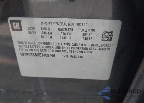 2014 Chevrolet Cruze 1Lt Auto z USA, uszkodzony, nr VIN 1G1PC5SBXE7469749